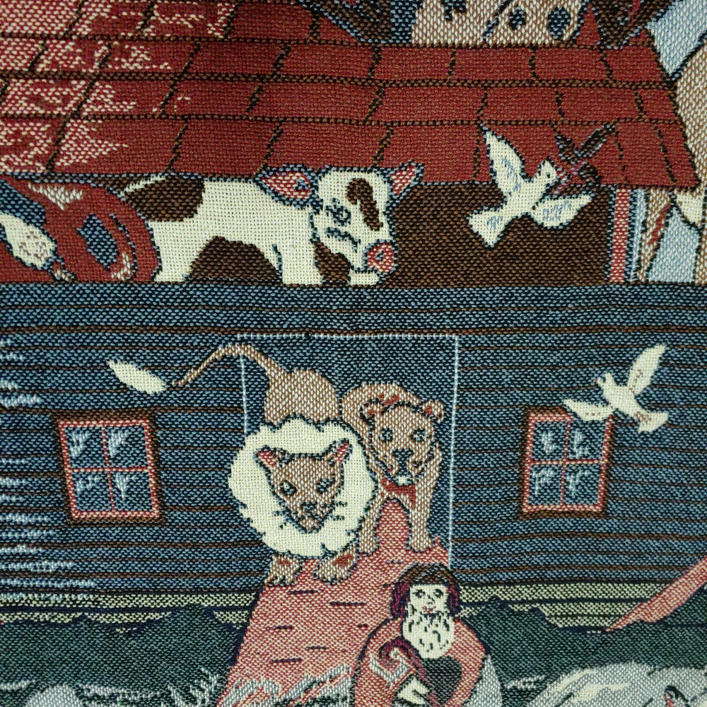 Vintage Noahs Ark Tapestry Woven Throw Blanket-Wall Hanging-70x48-1994 Animals - Picture 7 of 16